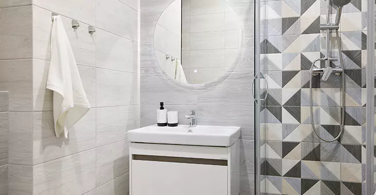 Modern Small Bathroom Walk-In Shower Remodel in Cedar Grove